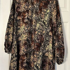 Brown Snake-Print Long Sleeve Women’s Dress